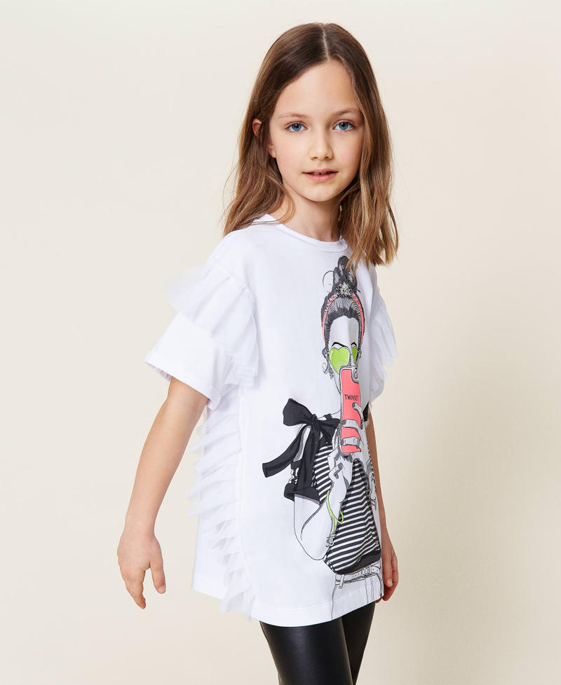 Длинная футболка с тюлем и леггинсы Принт "Девушка-подросток" Девочка 221GJ224D-02