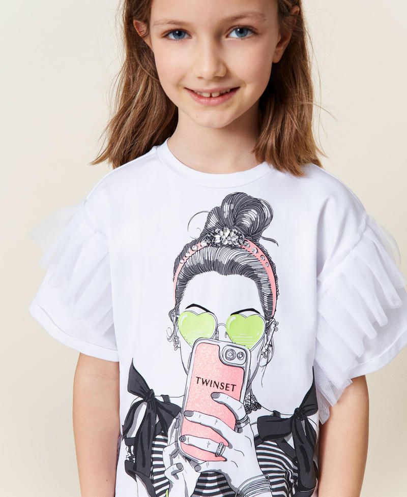 Длинная футболка с тюлем и леггинсы Принт "Девушка-подросток" Девочка 221GJ224D-05