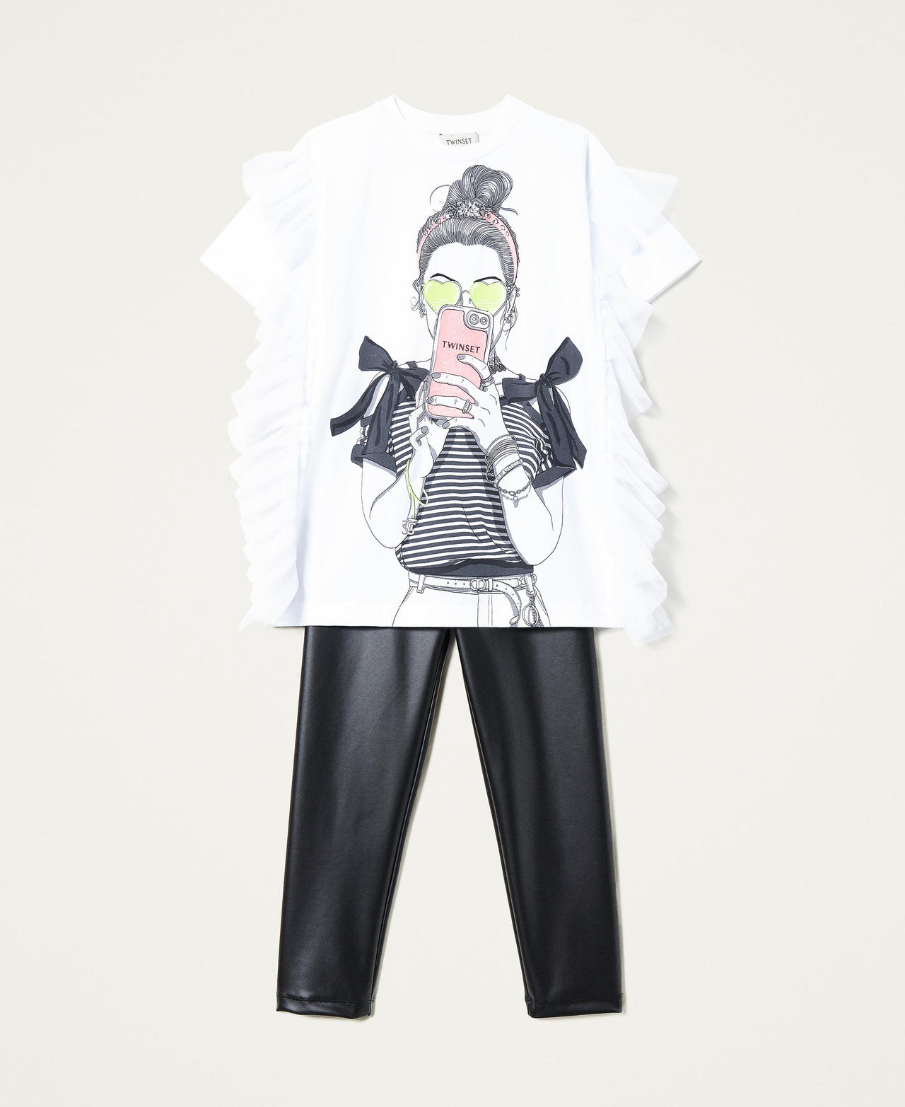 Длинная футболка с тюлем и леггинсы Принт "Девушка-подросток" Девочка 221GJ224D-0S