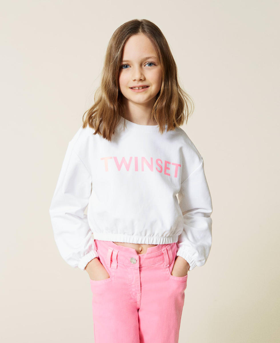 Cropped hoodie with logo Girl, White | TWINSET Milano