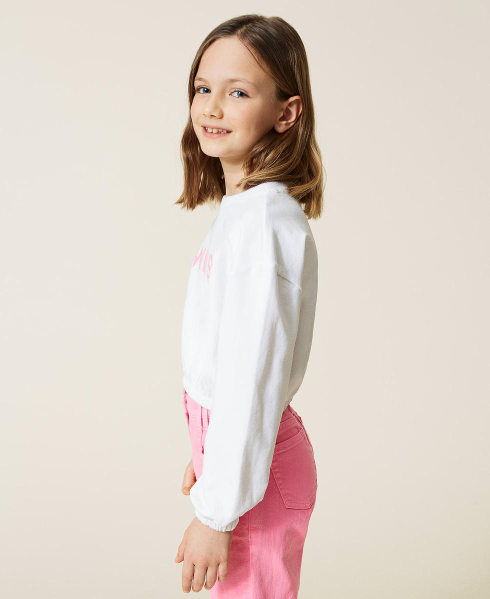 カットソー femi cut pullover Cropped hoodie with logo Girl, White | TWINSET Milano