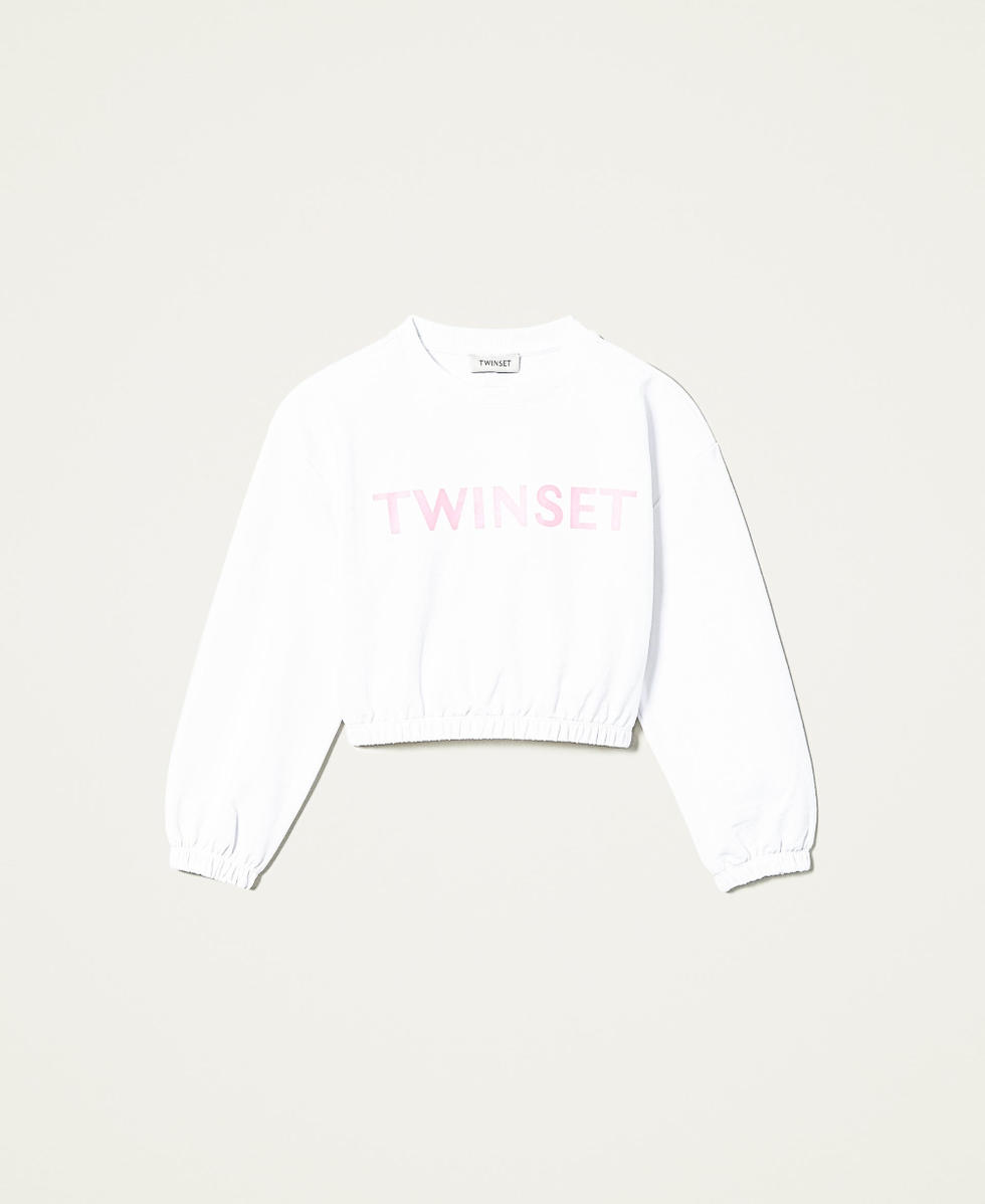 Cropped hoodie with logo Girl, White | TWINSET Milano