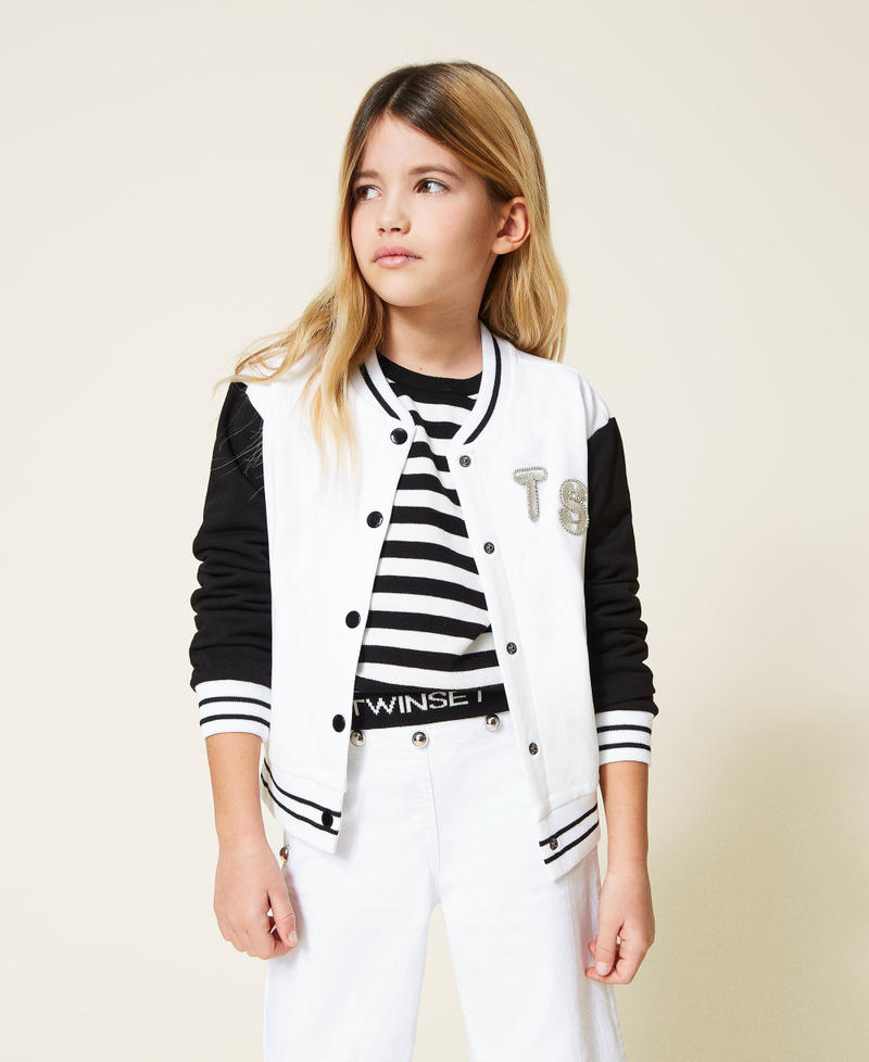 Bomber jacket with embroidered logo patch Bicolour Off White / Black Girl 221GJ2261-01