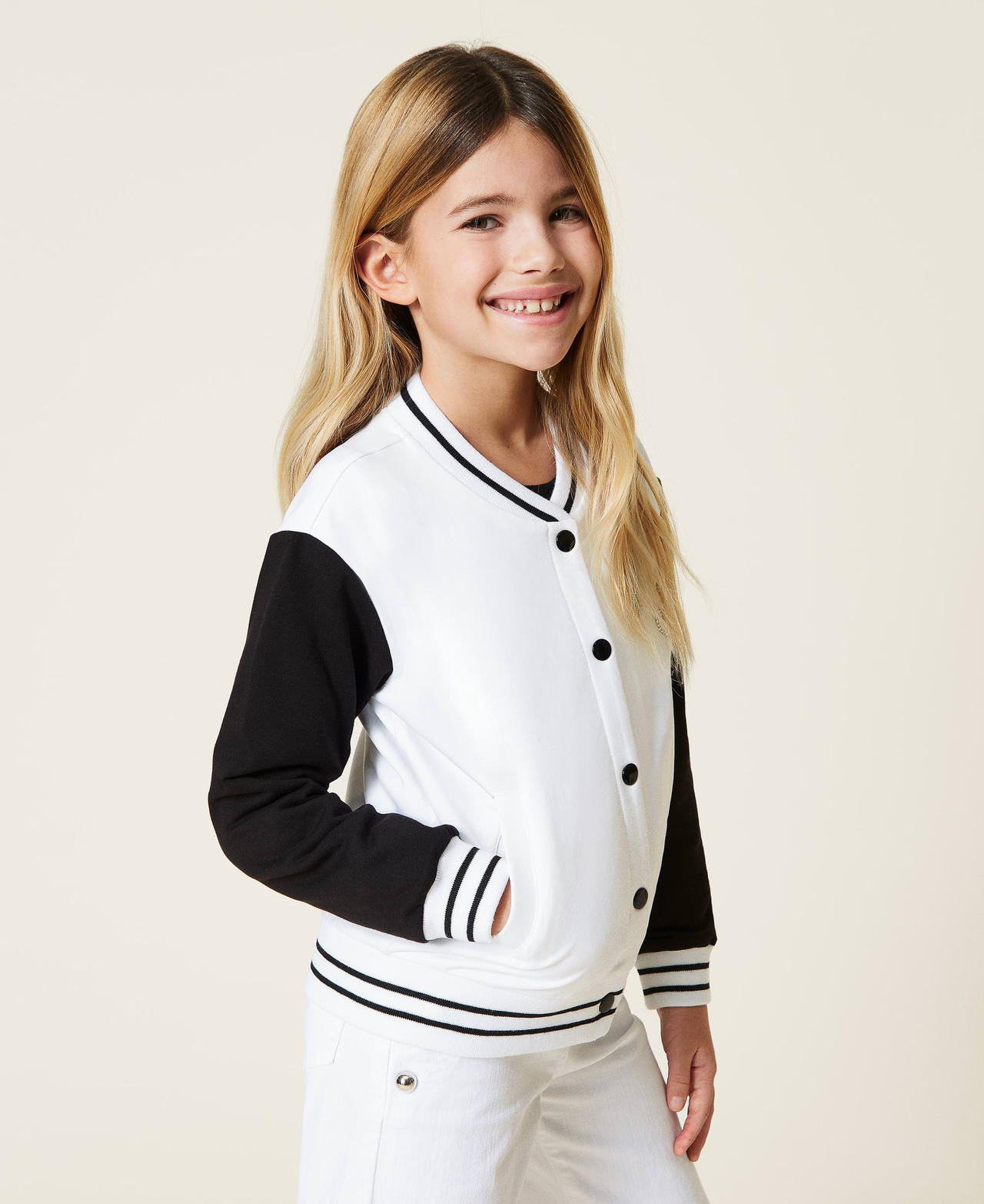 Bomber jacket with embroidered logo patch Bicolour Off White / Black Girl 221GJ2261-03