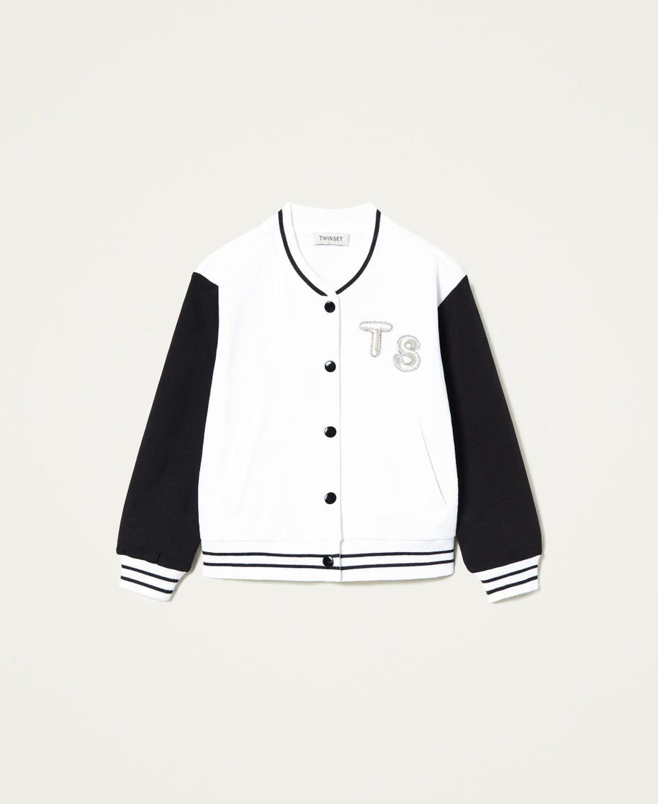 Bomber jacket with embroidered logo patch Bicolour Off White / Black Girl 221GJ2261-0S