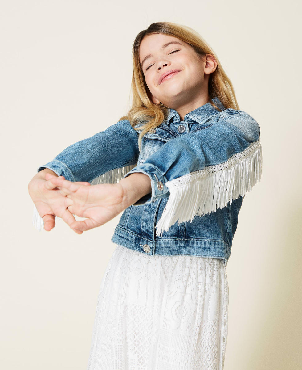 Giacca in jeans con pizzo e frange