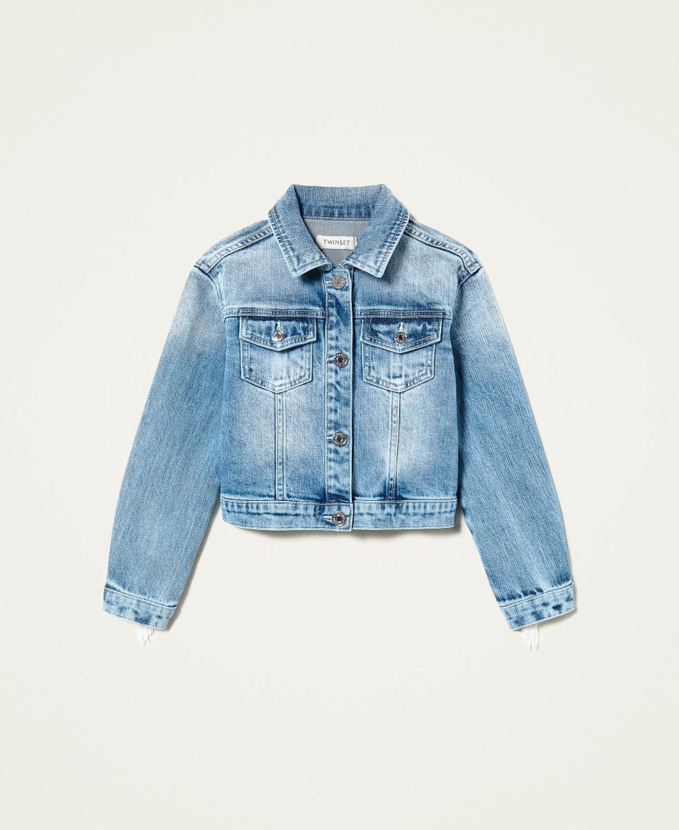 Giacca in jeans con pizzo e frange