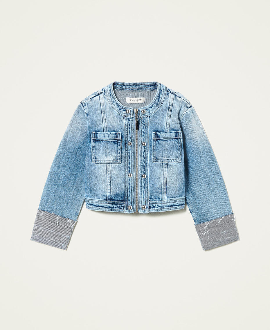 Denim jacket with riveted studs