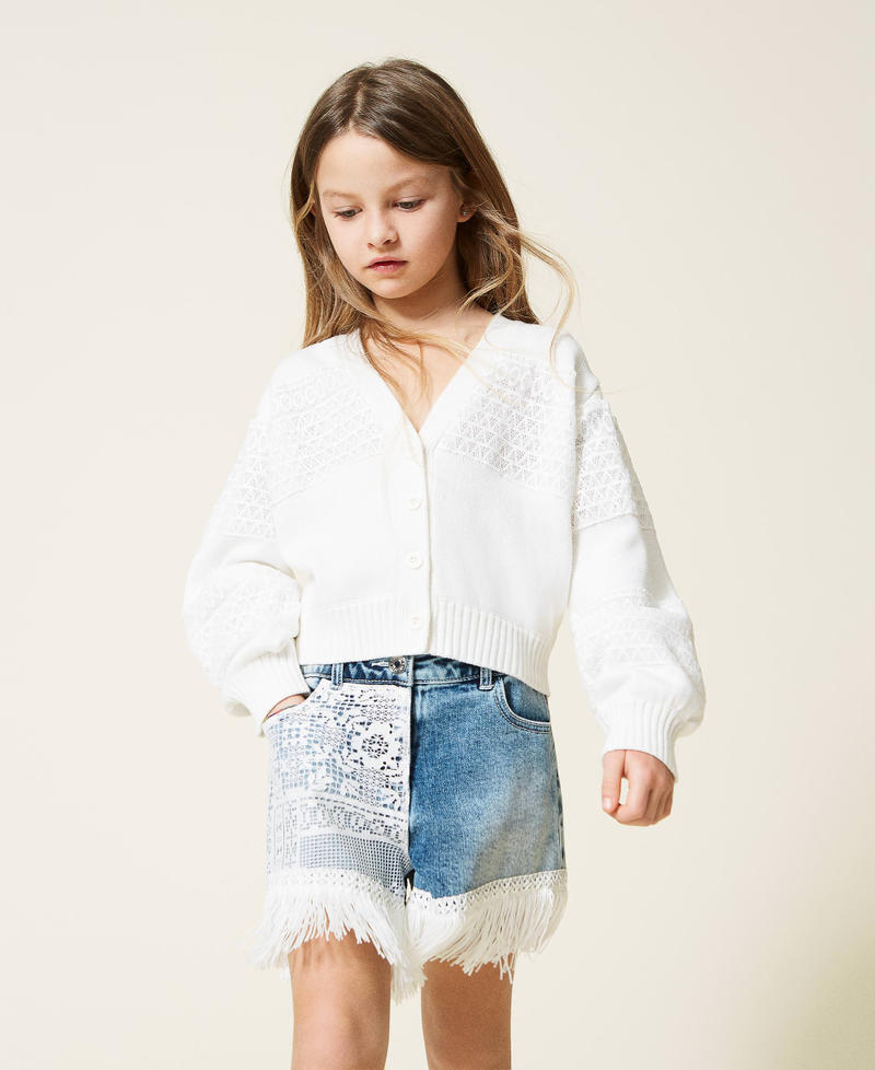Denim shorts with lace and fringes Lace Denim Girl 221GJ2424-01