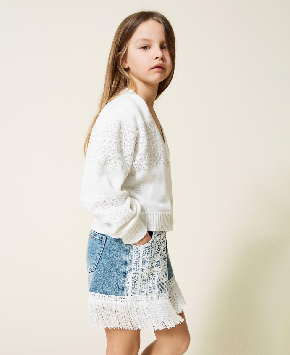 Shorts in jeans con pizzo e frange Bambina Blu TWINSET Milano