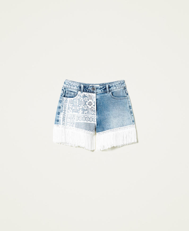 Denim shorts with lace and fringes