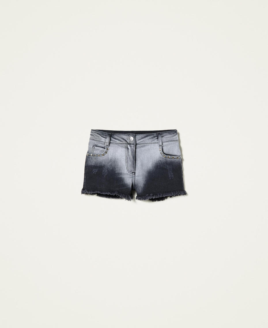 Shorts in jeans sfumati con borchie Denim "Bleach" Nero Bambina 221GJ2430-0S