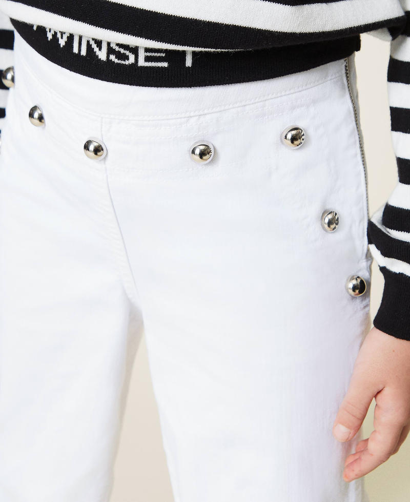 Свободные прямые брюки из плотной ткани с заклепками Off White Девочка 221GJ2446-05