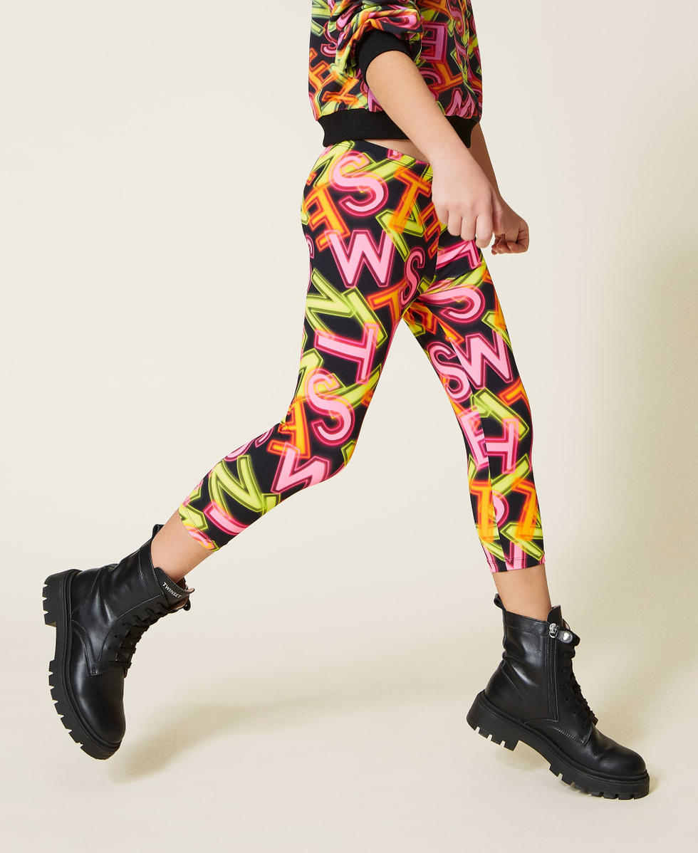 Legging avec imprim sigl Fille Noir TWINSET Milano