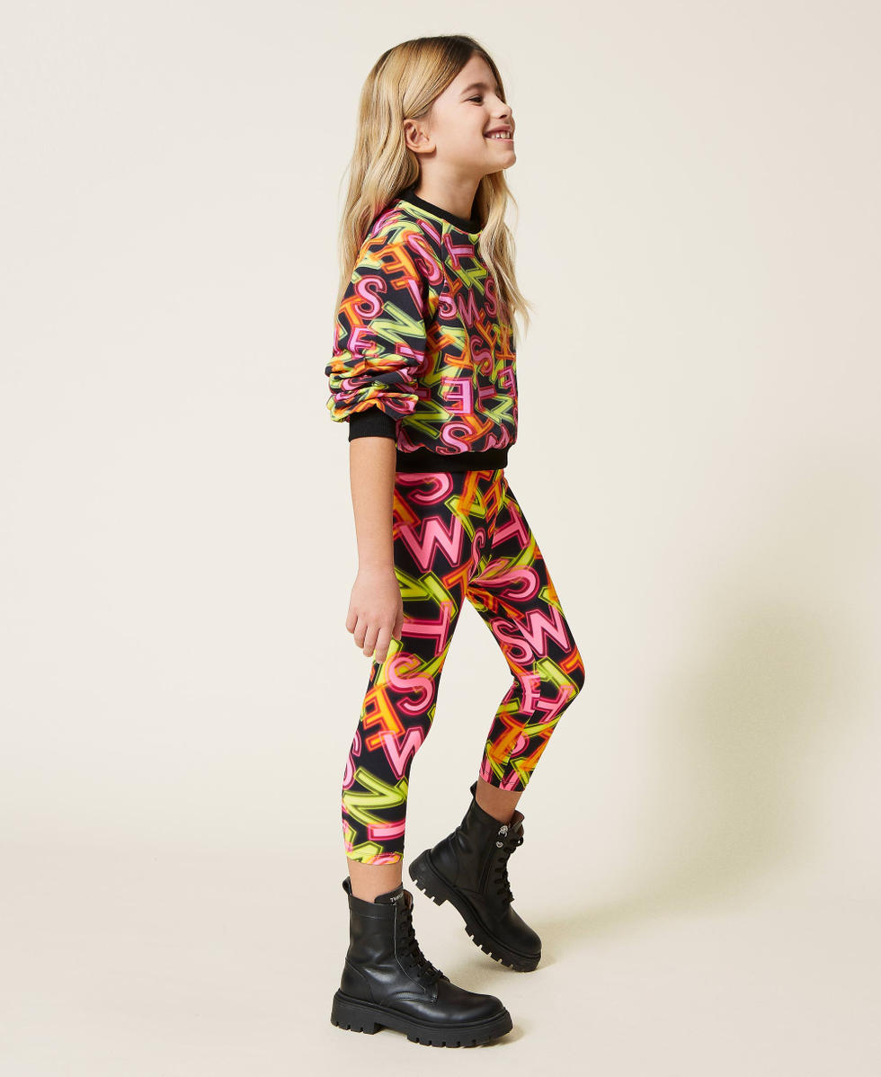 Myfo leggings with multicoloured print Unisex, Black