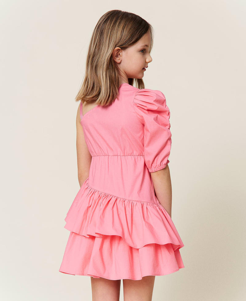 Einschultriges Kleid aus Popeline Shocking-Pink Mädchen 221GJ2Q10-04