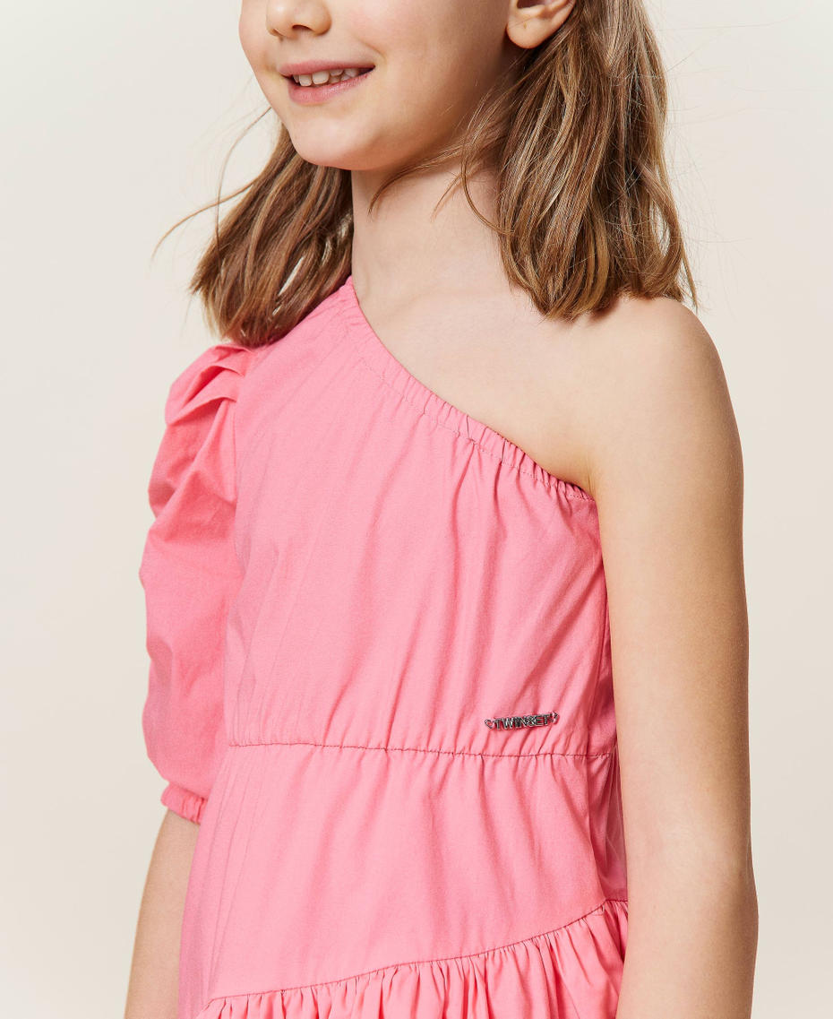 One-shoulder poplin dress Shocking Pink Girl 221GJ2Q10-05