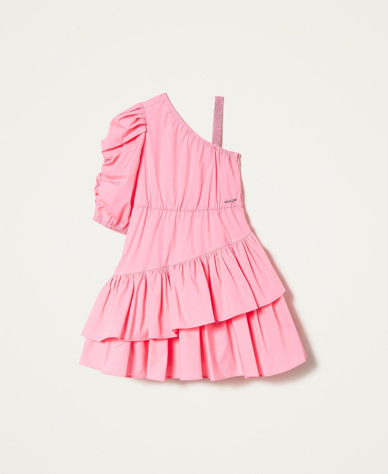 One-shoulder poplin dress Shocking Pink Girl 221GJ2Q10-0S