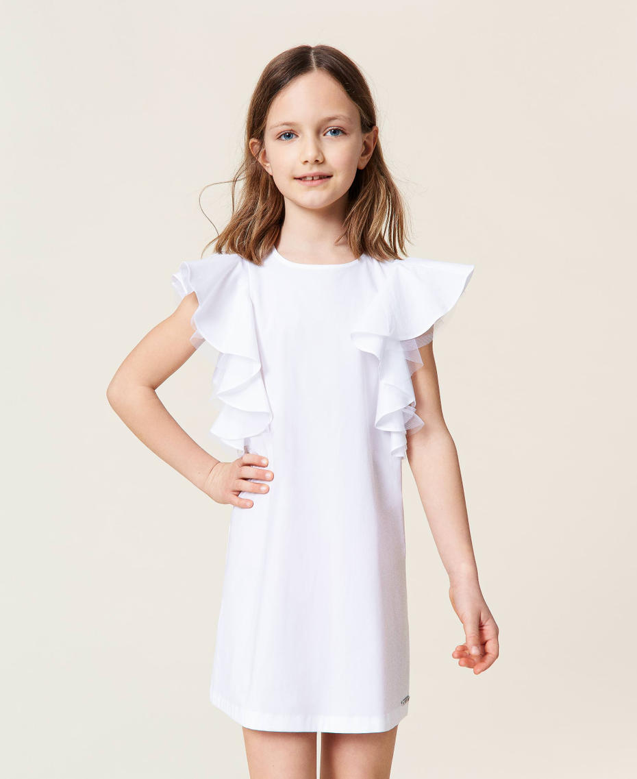 Поплиновое платье с воланами Off White Девочка 221GJ2Q11-01