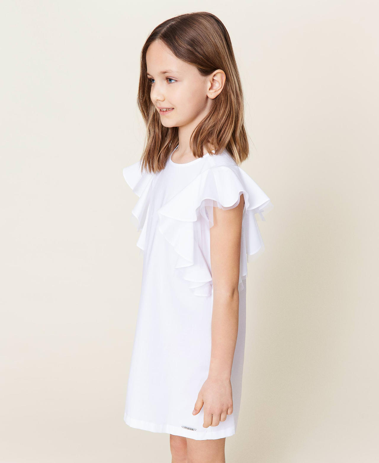 Поплиновое платье с воланами Off White Девочка 221GJ2Q11-02