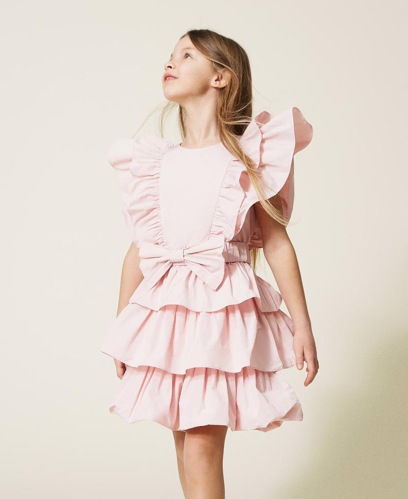 Taffeta dress with flounces Chalk Pink Girl 221GJ2Q31-01