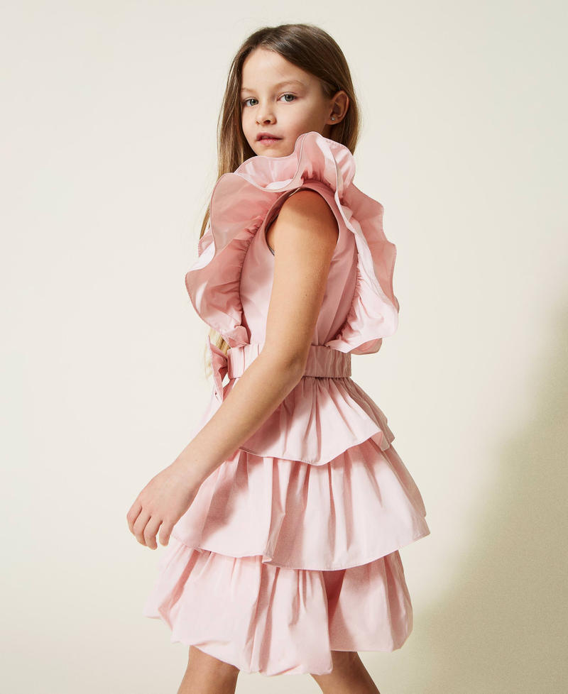 Taffeta dress with flounces Chalk Pink Girl 221GJ2Q31-02