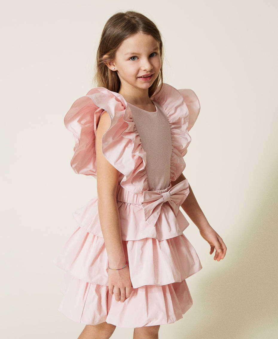 Taffeta dress with flounces Chalk Pink Girl 221GJ2Q31-03