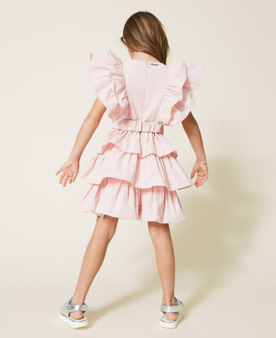 Taffeta dress with flounces Chalk Pink Girl 221GJ2Q31-04