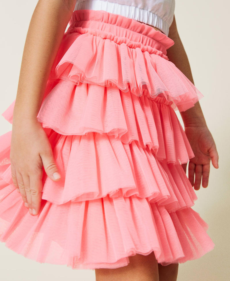 Skirt-top with tulle flounce Shocking Pink Girl 221GJ2Q40-01