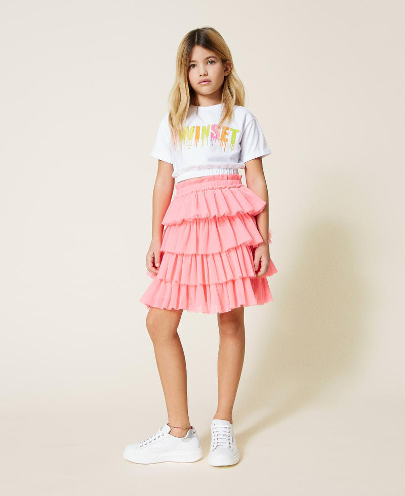 Skirt-top with tulle flounce Shocking Pink Girl 221GJ2Q40-02