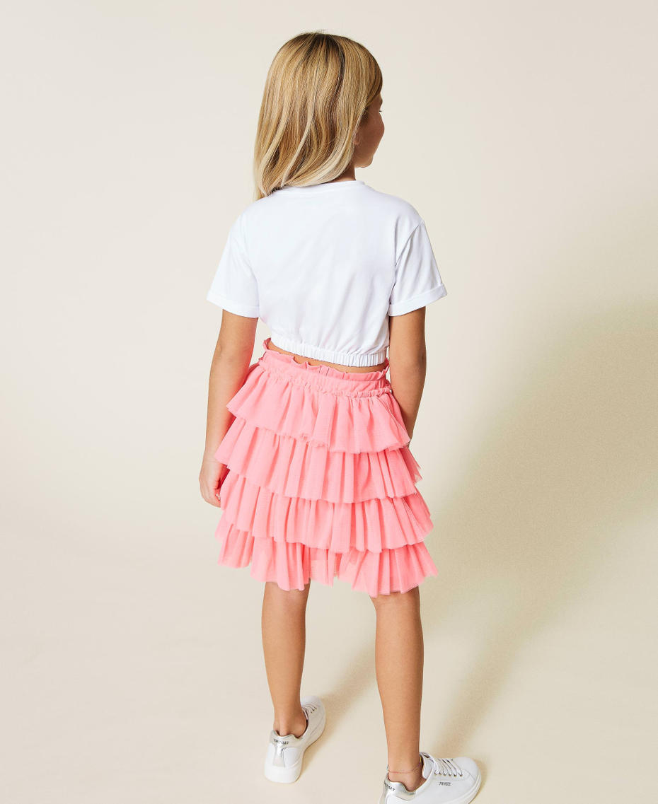Skirt-top with tulle flounce Shocking Pink Girl 221GJ2Q40-04