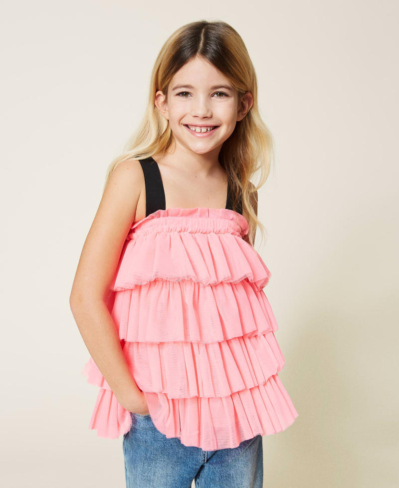 Skirt-top with tulle flounce Shocking Pink Girl 221GJ2Q40-05