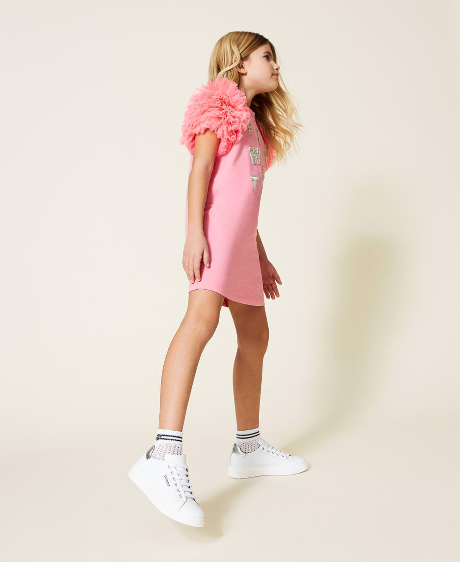 Платье-толстовка с логотипом и тюлем Розовый Shocking Девочка 221GJ2Q41-01