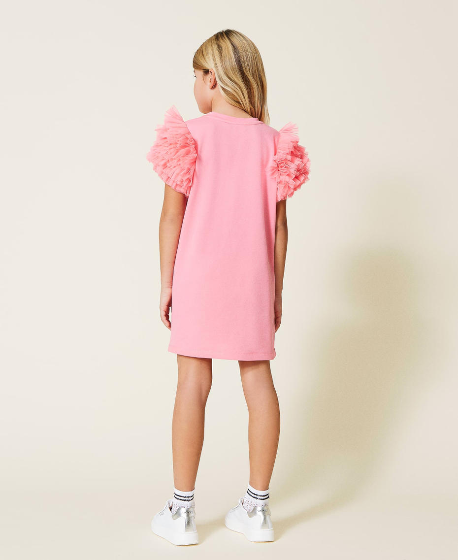 Abito in felpa con logo e tulle