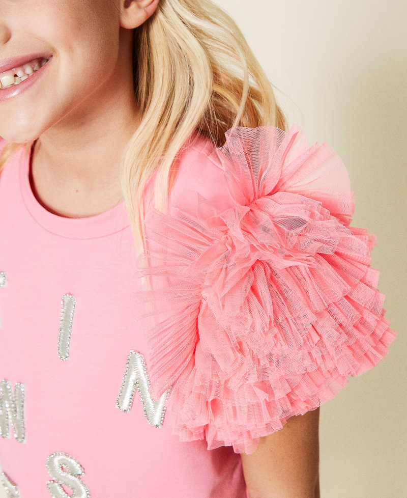 Abito in felpa con logo e tulle