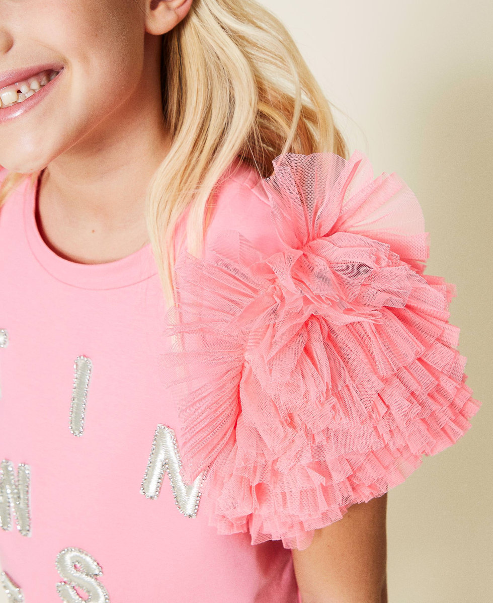 Abito in felpa con logo e tulle Bambina Fucsia TWINSET Milano