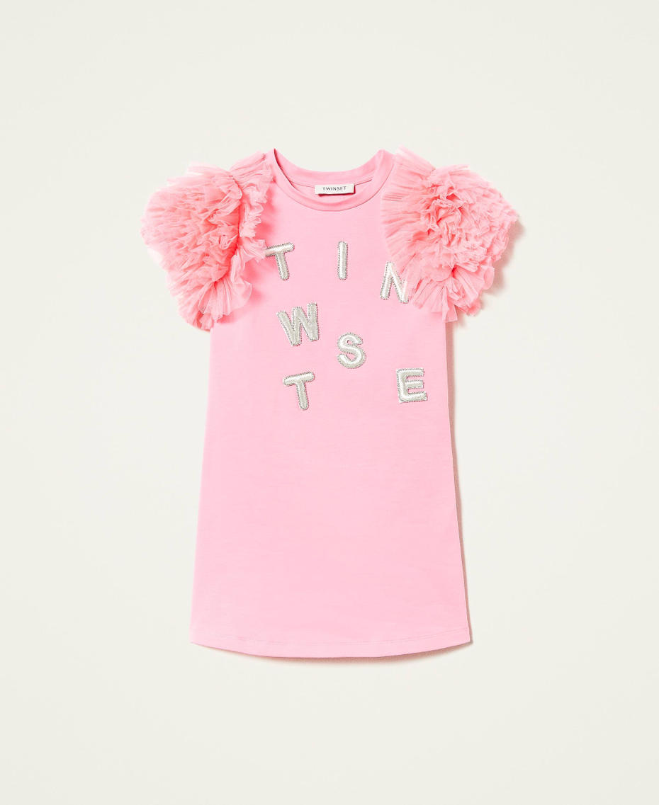 Abito in felpa con logo e tulle