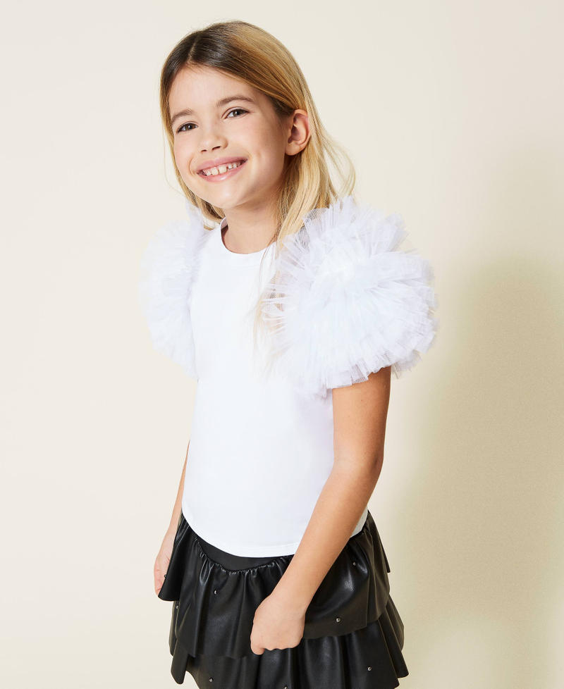 T-shirt con maniche in tulle