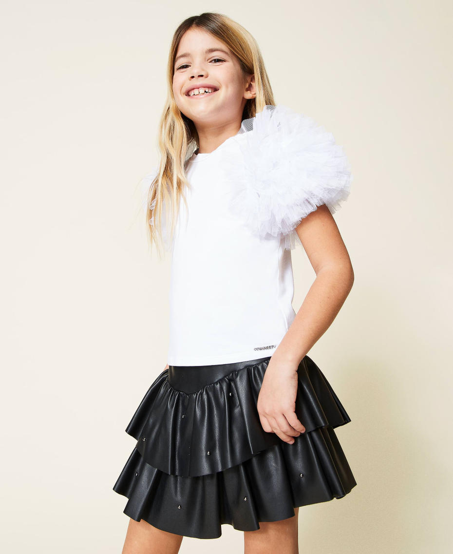 T-shirt con maniche in tulle