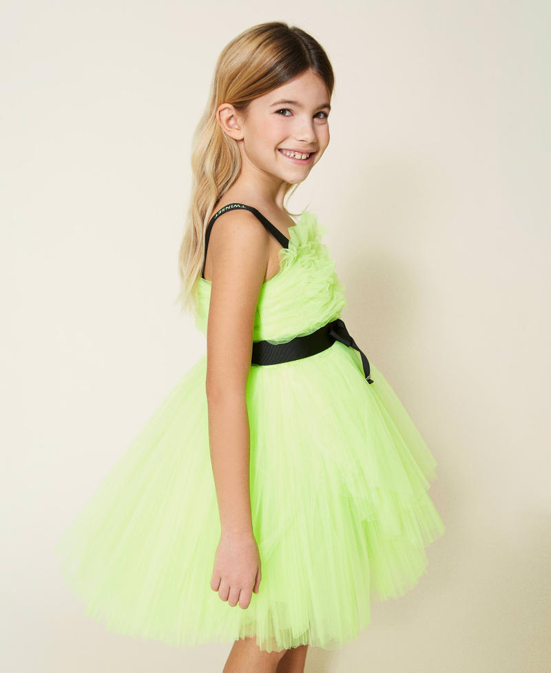 Pleated tulle dress "Lemongrass” Yellow Girl 221GJ2Q46-02