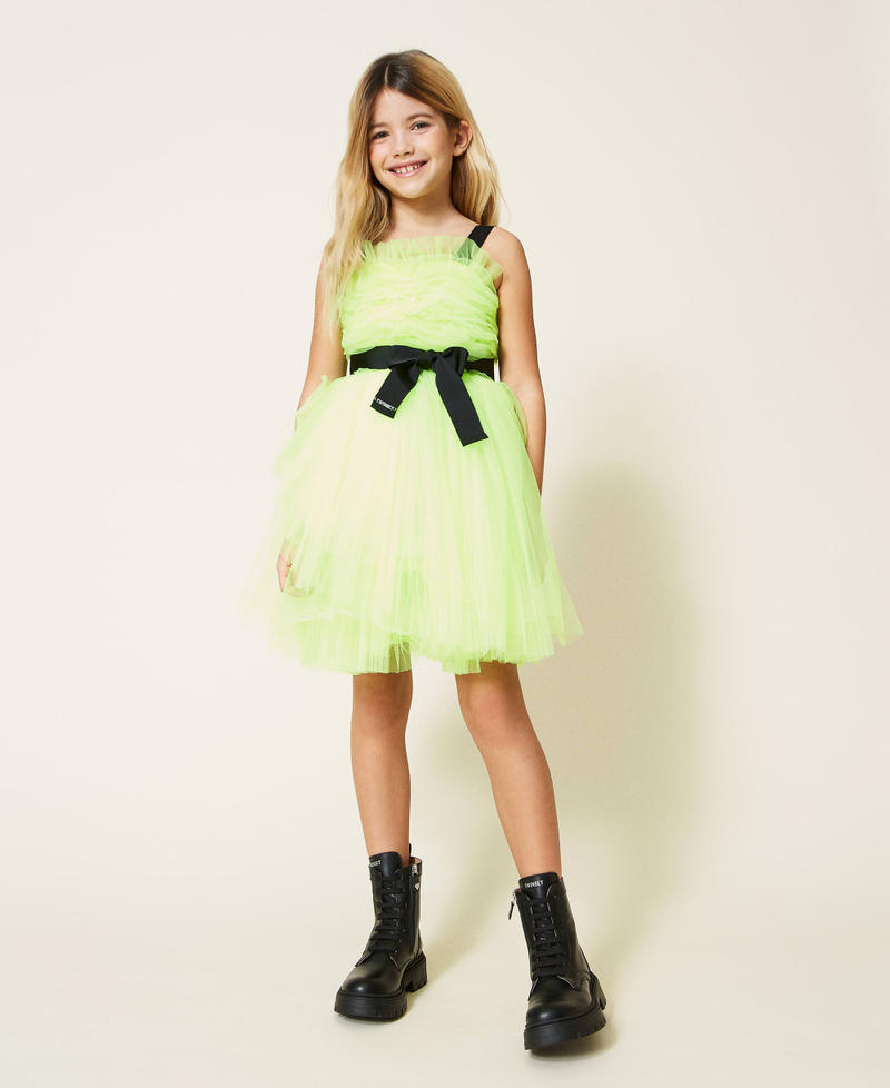 Pleated tulle dress "Lemongrass” Yellow Girl 221GJ2Q46-06