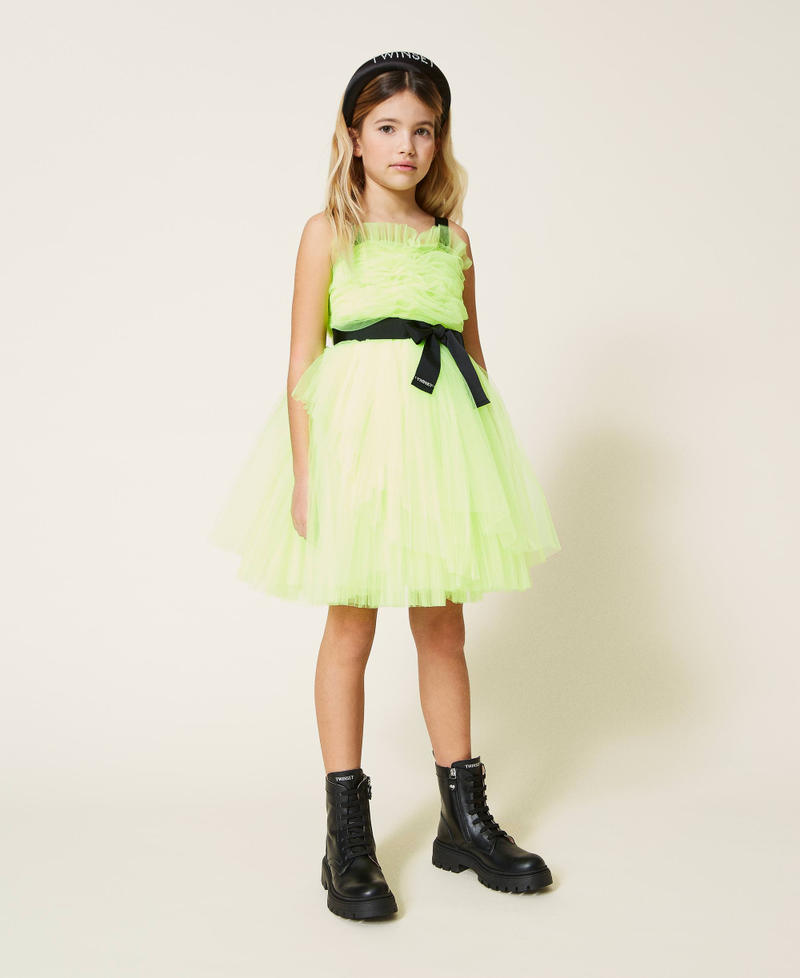 Kleid aus plissiertem Tüll „Lemongrass“-Gelb Mädchen 221GJ2Q46-0T