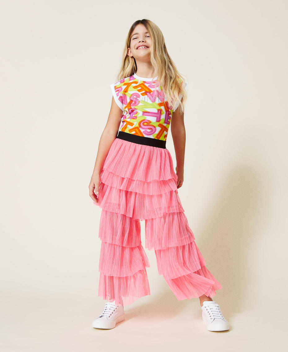 Pleated tulle trousers Shocking Pink Girl 221GJ2Q47-01