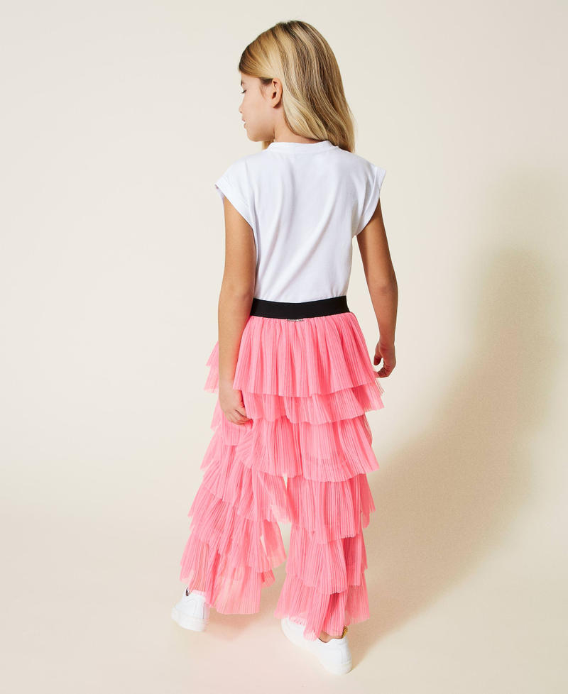 Pleated tulle trousers Shocking Pink Girl 221GJ2Q47-04