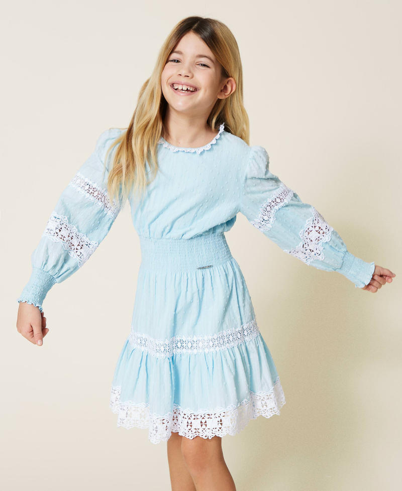 Muslin dress with lace "Cool Blue” Light Blue Girl 221GJ2Q50-03
