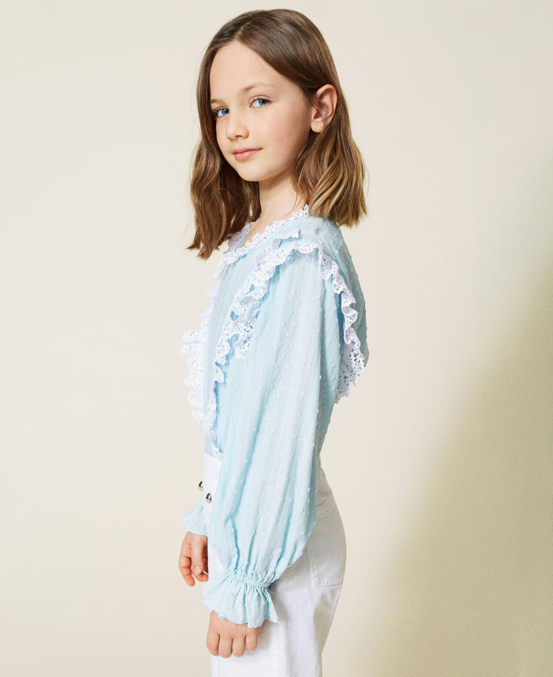 Muslin blouse with lace "Cool Blue” Light Blue Girl 221GJ2Q51-02
