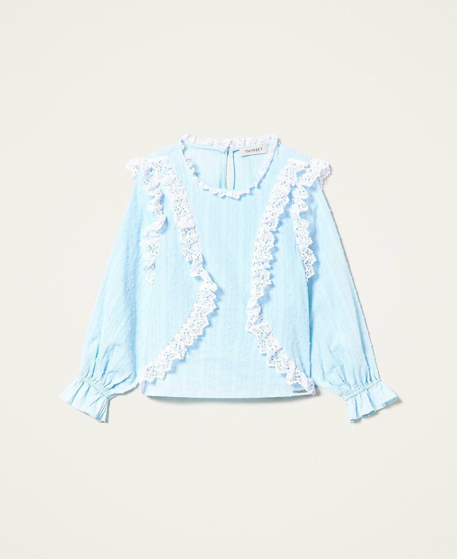 Muslin blouse with lace "Cool Blue” Light Blue Girl 221GJ2Q51-0S