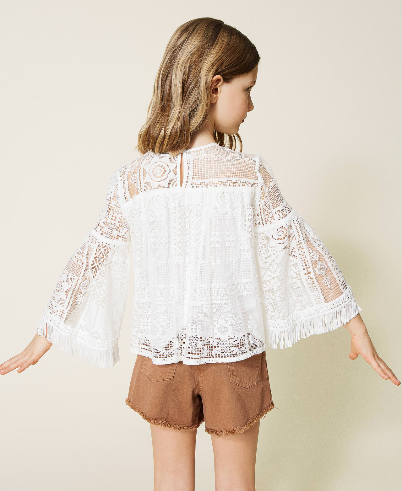 Кружевная блузка с бахромой Off White Девочка 221GJ2Q60-03