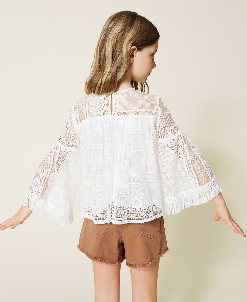 Кружевная блузка с бахромой Off White Девочка 221GJ2Q60-03