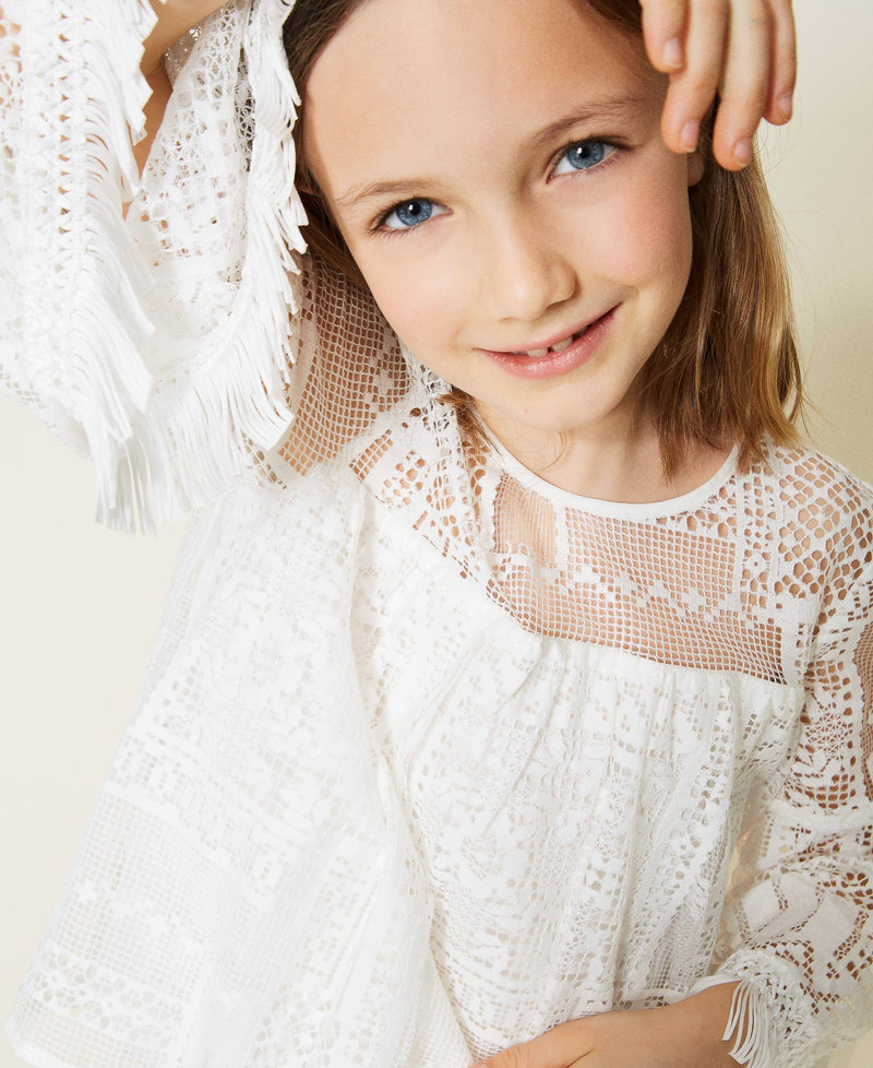 Кружевная блузка с бахромой Off White Девочка 221GJ2Q60-04